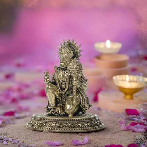 Estatua de Hanuman Ji sentado de latón 3 pulgadas miniatura 4