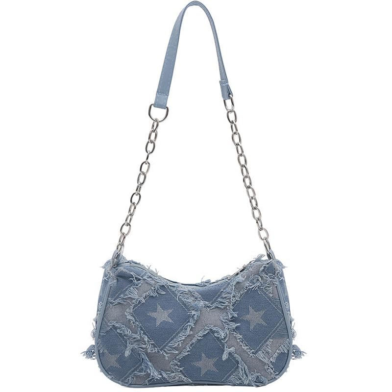 Bolsa de ombro feminina jeans Y2K, bolsa vintage estilo grunge dos anos 90, estampa estética