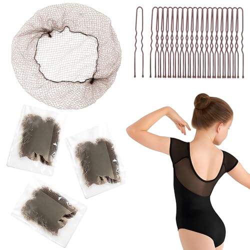 80Pcs Brown Hair Nets for Buns-Invisible Hairnets for Dance Buns with Bobby Pins 30Pcs 12Inch Brown Nets and 50Pcs Pins Ballet Bun Kit -Perfect for Dance & Secure Bun Covers for Women & Girls