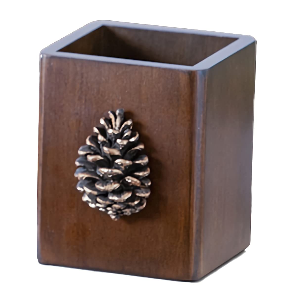 Pot à Crayons rétro américain en Bois Massif, boîte de Rangement pour pinceaux de Maquillage en Bois avec décoration en résine de Pomme de pin