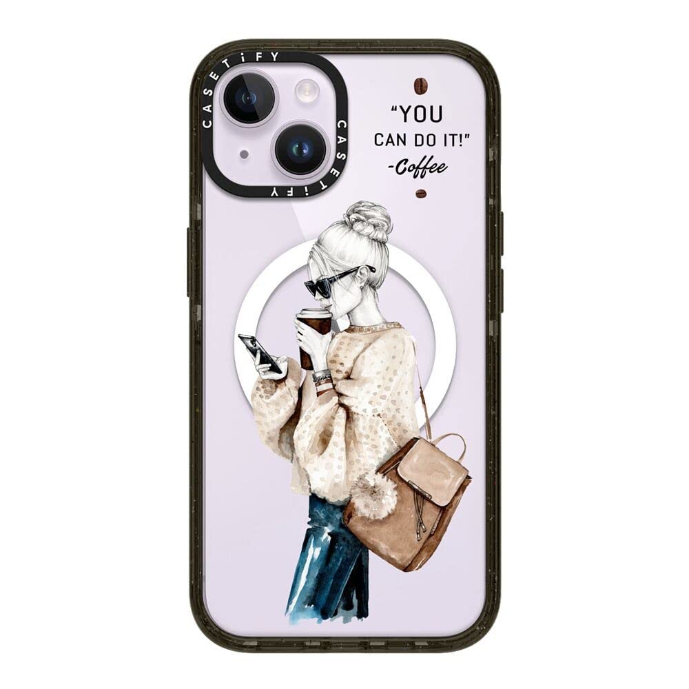 CASETiFY インパクト iPhone 14 ケース [MIL規格準拠 (4x MIL-STD-810G)/2.5mからの落下試験をクリア/MagSafe に対応] - Girl And Coffee - グロッシー ブラック