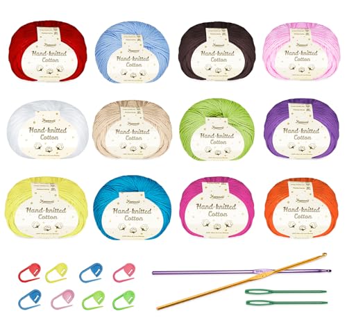 Homewit 12 Colours x 50g Cotton Wool for Crocheting, Crochet Kit for Adults, Unisex, General Crafting Homewit 12 Colours x 50g Cotton Wool for Crocheting, Crochet Kit for Adults, Unisex, General Crafting