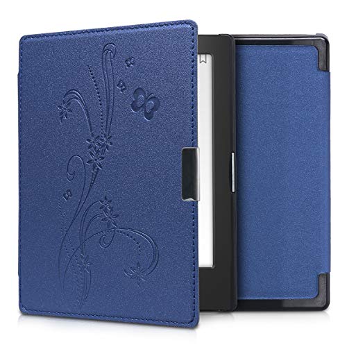 kwmobile Carcasa Compatible con Kobo Aura Edition 1 Funda - Funda con Tapa y Cierre magnético de Cuero sintético - Flores y Mariposas