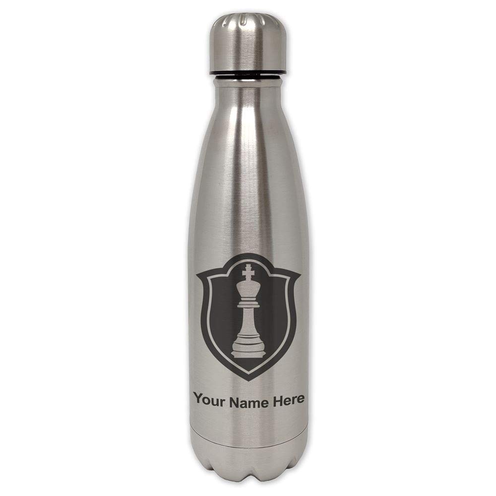 LaserGram Single Wall Stainless Steel Water Bottle, Chess King, Personalized Engraving Included