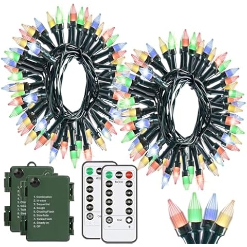 Solhice 2 Pack 20ft Christmas Lights Battery Operated String Lights with Remote Control, 50 LEDs Clear Mini Lights Outside, Multicolor Xmas Tree Lights for Bedroom Indoor Outdoor Decor Cover