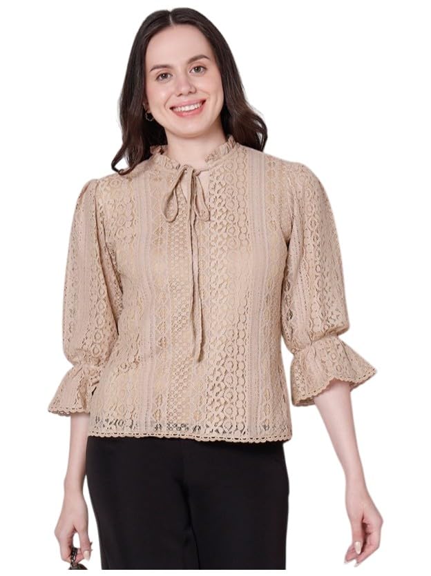 Image of Style Quotient Women Summer Blue Lace Caual Top