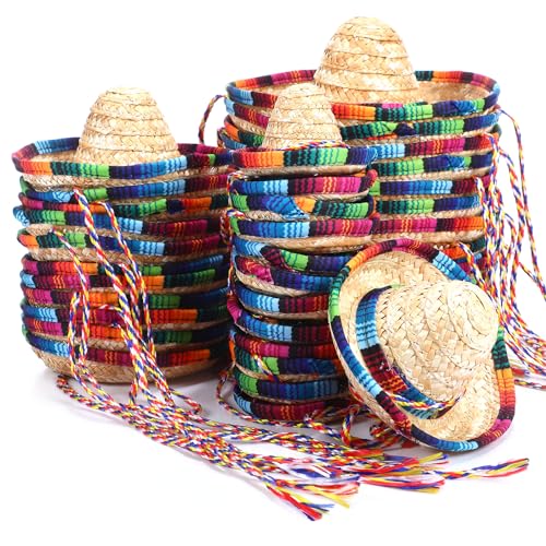 Ramede 36 Pack Mini Sombrero Hats, 9/5.9/4 Inch Small Mexico Stra...