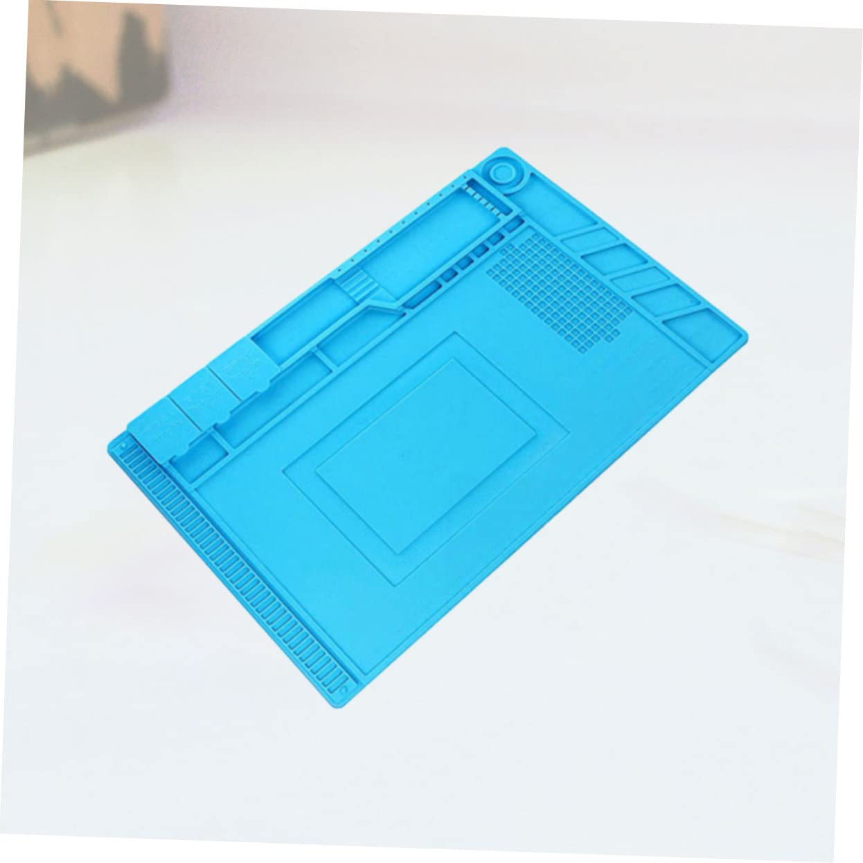 Blaue Hitzebeständige Silikon Arbeitsmatte mit Magnet, für Kleinteile | Tragbare Reparaturstation, Fächer für Schrauben und Metallteile, für Handy und CPU Arbeiten
