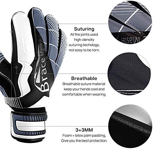 Brace Master Goalie Gloves For Youth & Adult, Goalkeeper Gloves Kids With Finger Support, Soccer Gloves For Men And Women, Junior Keeper Gloves For Training And Match, (Black-White, 7) #TOP2