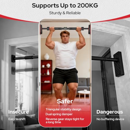 Image of Halohop Pull Up Bar Wall Mounted, Pullup Bar for Home Adjustable from 65cm to 100cm, Max Load 200 KG, No Screws, Pull Up Bar for Home Workout Gym Accessories for Men and Women (Black)