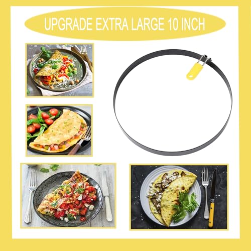 Upgrade Large 10 Inch Omelette Ring for Griddle,2 PCS Stainless Steel 10" Griddle Omelet Rings,Non-Stick Pancake Egg Ring Round Creps Ring Omelet Pancake Ring Crumpet Ring with Silicone Handle - Image 3