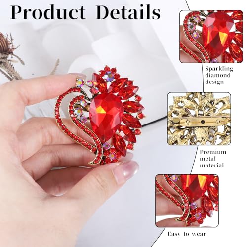 Image of Heart Brooch, Red Brooches for Women Vintage Valentines Pins Rhinestone Crystal Gift for Women Girls Party Wedding Dress Sweaters Suits Hat Bag Tie Brooches Accessories Decoration
