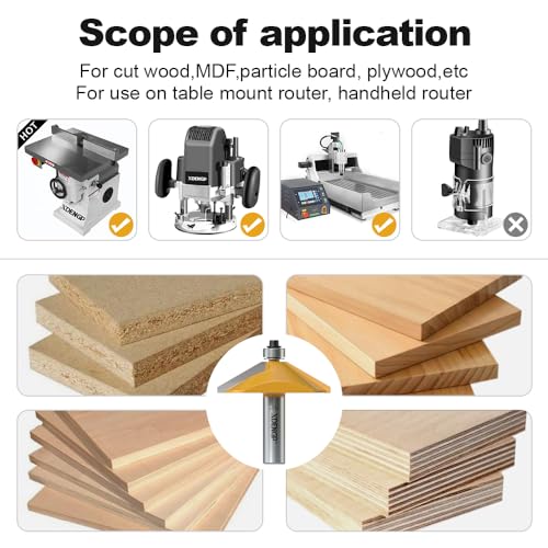 Image of 60 Degree Chamfer Router Bit with 9 /16 Inch Cutting Length,1 /2 Inch Shank Carbide Edge Forming Bevel Router Bit with Bearing, Chamfer Bit Miter Angle Milling Cutters Tool