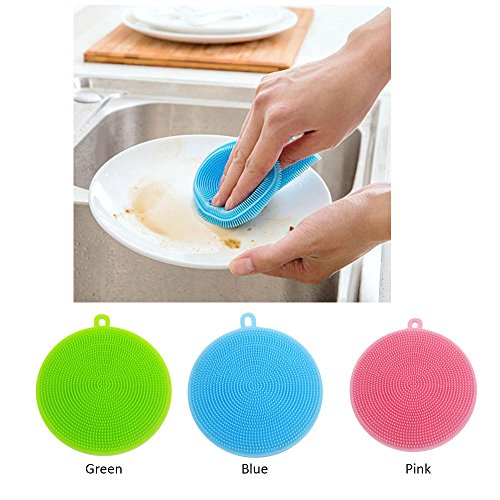 Eizur 3PCS Multipurpose Silicone Dishwashing Brush / Fruit Washer / Vegetable Cleaner /Heat-resistant Mat/Insulated gloves/Kitchen Wash Tool Pot / Pan Dish Bowl Dish Scrubber Brush Set