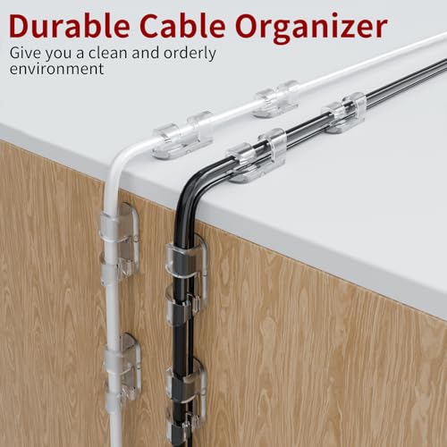 50 unidades de abrazaderas adhesivas para cables de tamaño completo, con diseño mejorado de doble orificio para gestión de cables debajo del escritorio, coche, PC y luces navideñas, interior/exterior - gris miniatura 7
