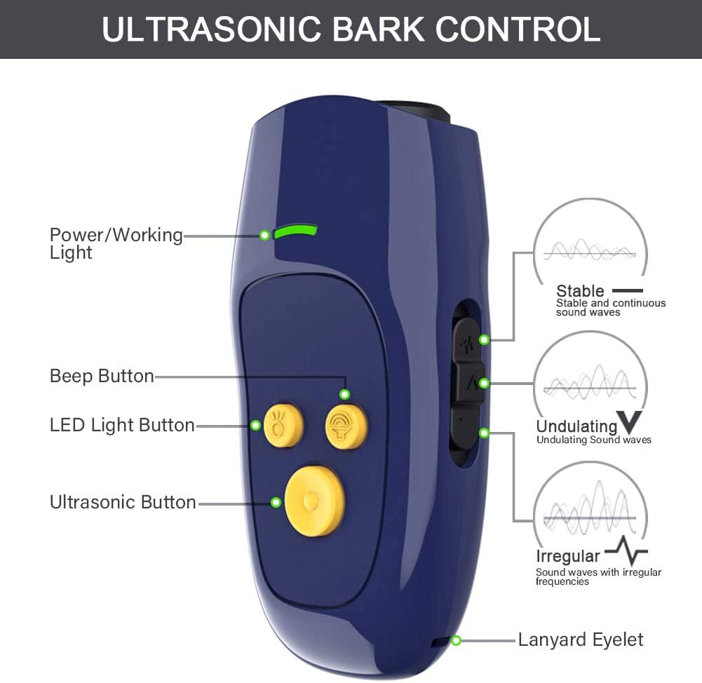 Ultrasonic Dog Bark Deterrent - Rechargeable Bark Control Device - Dog Barking Deterrent Devices - Dog Behavior Training Tool Control Devices of 16.4 Ft Effective Control Range with Dog Whistles