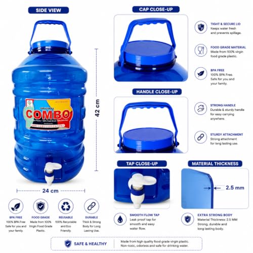 Image of PLAMO Water Dispenser Jar with Tap | BPA Free Plastic Water Storage Container | Leak-Proof Portable Water Jug for Home, Office, Kitchen, Camping & Outdoor Use | Assorted Colors (Blue)