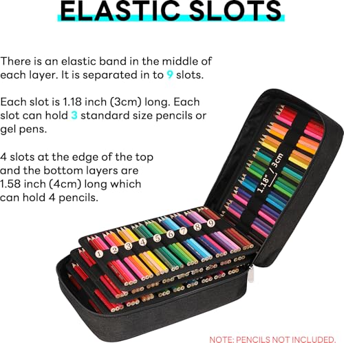 Image of 274 Slot Colored Pencil Case Pen Bag with Zipper for Artist Storage Organizer for Watercolor Pencil Gel Pen Marker Highlighter Large Capacity Handy Pencil Holder(Black)