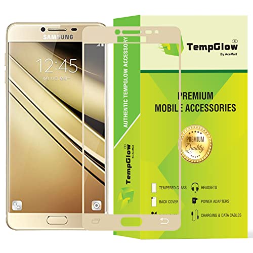Image of Screen Protector for Samsung Galaxy C7 Pro Gold Tempered Glass Edge-to-Edge 6D Screen Guard With Installation Kit