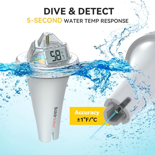 Image of BaldrTherm Digital Floating Pool Thermometer, Anti-Fog Design with 360 Visibility, IPX7 Waterproof Water Temp Monitor for Swimming Pools, Hot Tubs, Ice Baths, Spas, Aquariums & Ponds