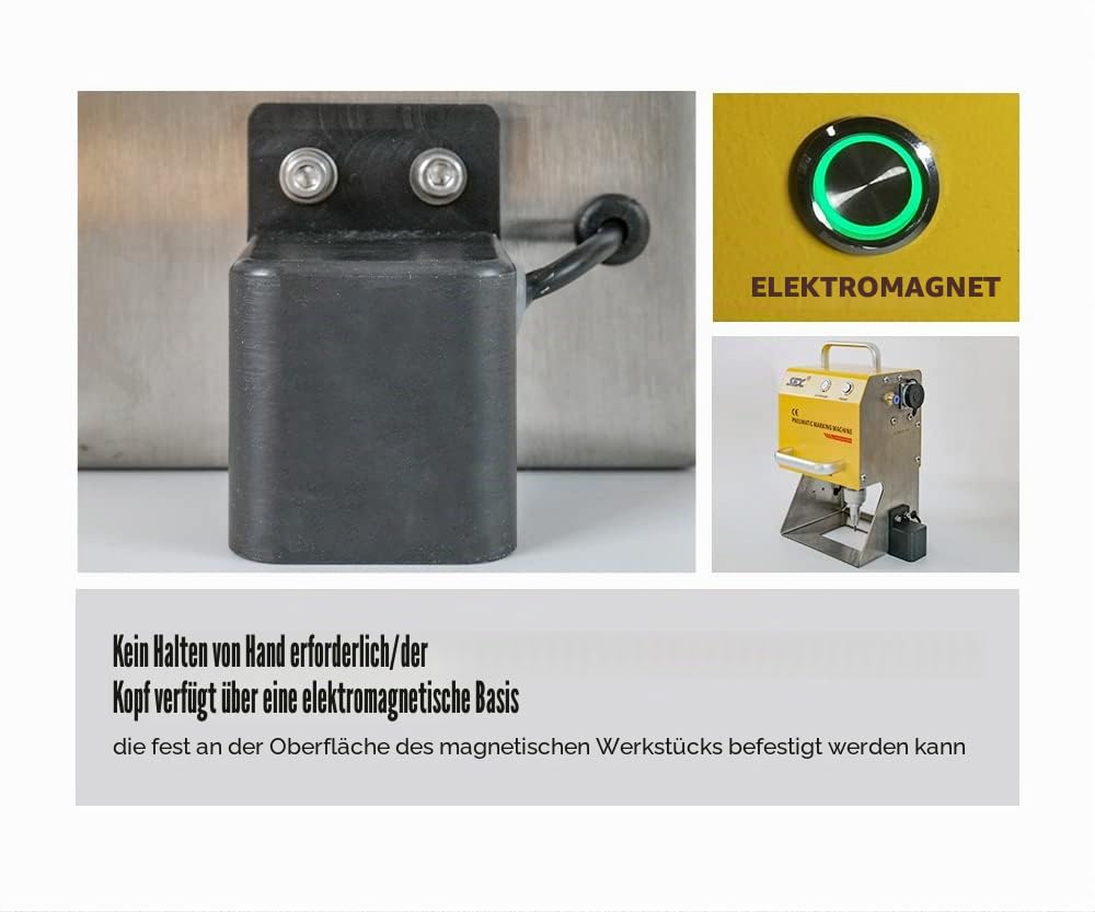 Pneumatische Punktmarkiermaschine für Metallgravurmaschine, 120 x 50 mm Markierungsfeld für Buchstaben, Seriennummern, Fahrgestellnummern, Datum, Grafiken usw.