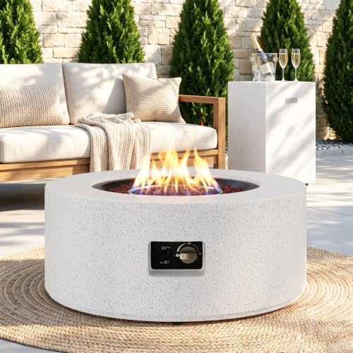 Meilocar 2-Piece Propane Fire Pit Table Set, 30 Inch, Terrazzo White