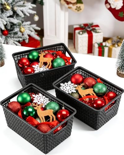 Image of EOENVIVS Set of 6 Baskets For Organizing, Plastic Storage Bins and Small Basket for Organization and Storage Shelves Drawers Desktop Closet Playroom Classroom Office, Black