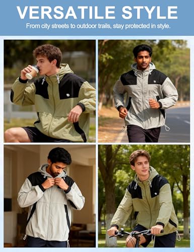 Image of Venzina Men's Slim-Fit Breathable Sun Hoodie -UPF 50+ Ultra-Lightweight Wind-Resistant Jacket with Visor, Color-Block Design, Black Cuffs & Adjustable Hem for Cycling,Commute,Outdoor
