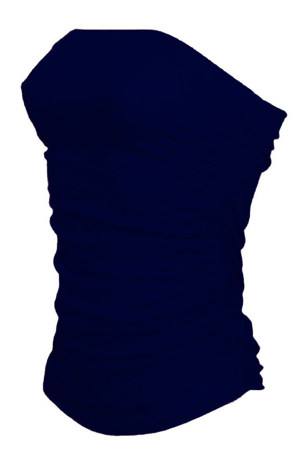 Riddled With Style Women's Navy Bandeau Strapless Boob Tube Top Side Ruched Crop Everyday Wear Plain Bra