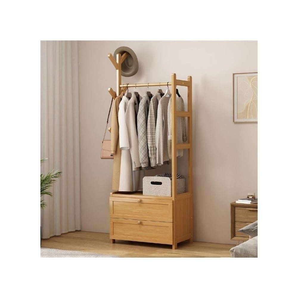 AILIUXIAOYAN Coat Rack Floor-standing Coat Rack with Storage Drawer Floor Household Coat Rack Bedroom Hanging Clothes Open Wardrobe Storage Rack(80cm)