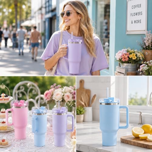 Image of Replacement Straw Compatible with 40 oz Stanley Quencher Tumbler, 12 Inch Extra Long Reusable Plastic Straws for 40 Oz Cup, Purple-6 Pack