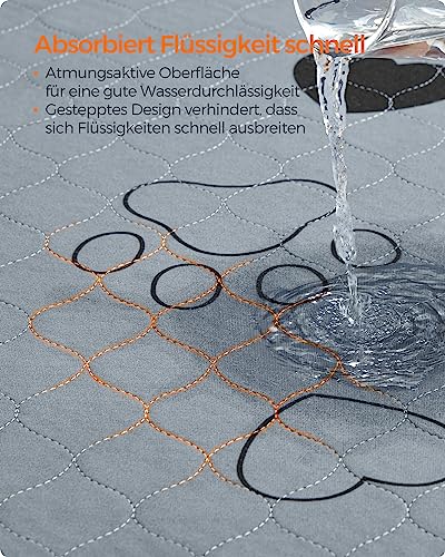 Feandrea Welpen-Unterlagen waschbar, Wiederverwendbare Matten für Hunde, 61 x 46 cm, 2er Set, S, Hundetoilette, auslaufsicher, rutschfest, super saugfähig, grau PTD018G01