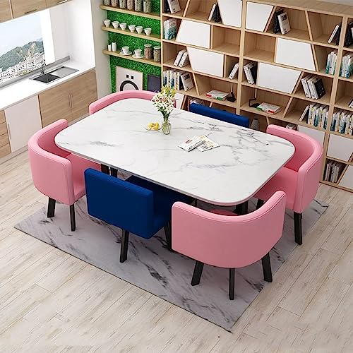 Moderno juego de mesa y sillas de recepción para 6 personas, color fucsia, ideal para cocina, comedor o sala de conferencias, juego de muebles elegantes y funcionales