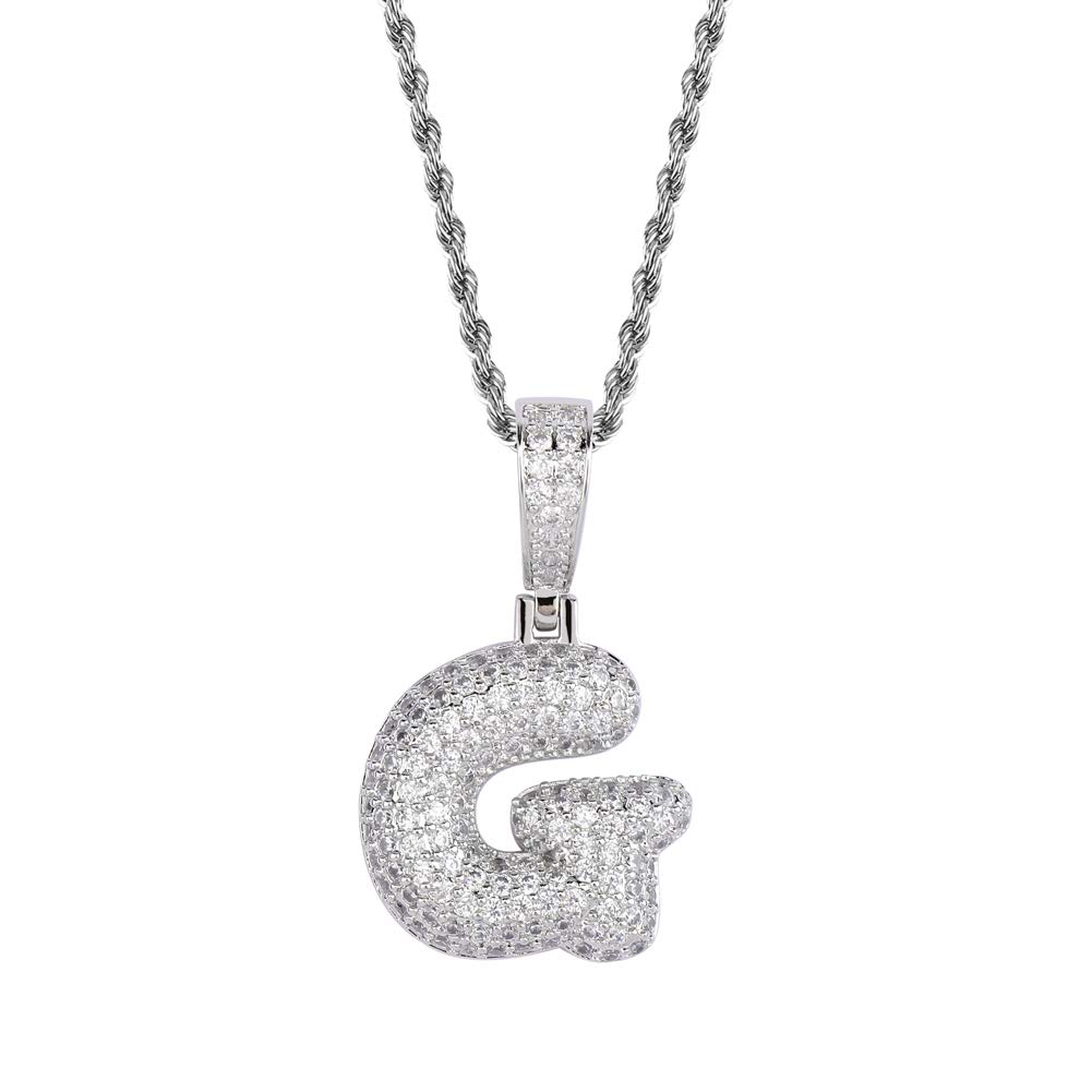 HECHUANGSilver Letter Chain Necklace for Men Iced Out Initial Pendant Chain Necklace Hip Hop Jewlery
