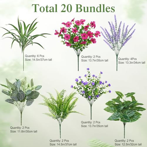 UXORSN 20PCS Artificial Plants Outdoor Fake Flowers UV Resistant Artificial Flowers Greenery Stems Boston Fern Lavender Faux Shrubs Plastic Plant for Garden Porch Planter Window Box Decor - Cosy Home Interiors UXORSN 20PCS Artificial Plants Outdoor Fake Flowers UV Resistant Artificial Flowers Greenery Stems Boston Fern Lavender Faux Shrubs Plastic Plant for Garden Porch Planter Window Box Decor - Image 3