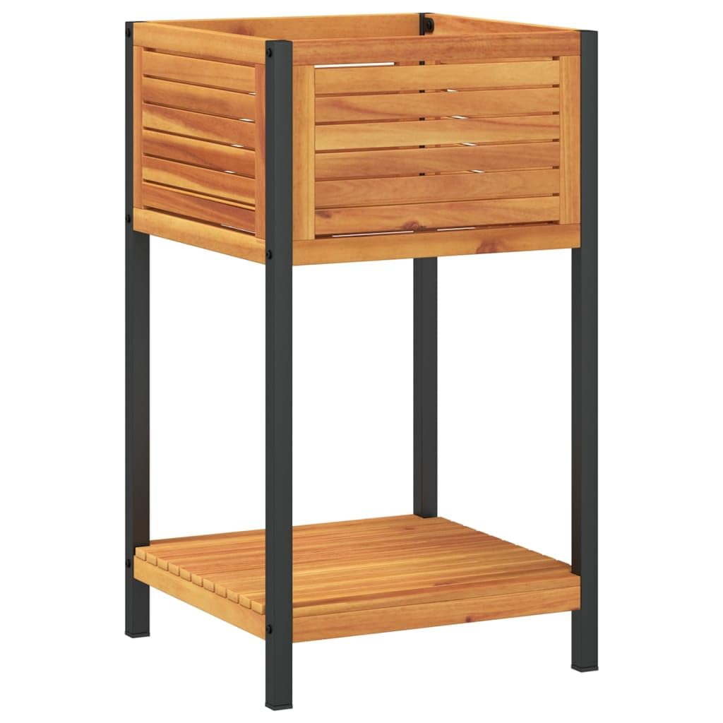 vidaXL Jardinera con Estante Madera Maciza Acacia y Acero 45x45x80 cm, Jardinera de Exterior, Jardinera para Flores, macetero para Tomates