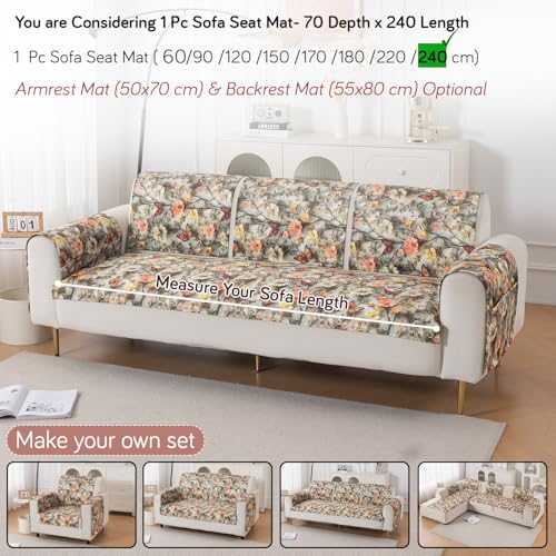 Image of HOKIPO 'Nature Muse' Premium HD Printed Holland Velvet Sofa Cover Mat for 1 /2 /3 Seater & L-Shape Sofa. Make Your Own Sofa Cover Set, Mat 70(D) x 240(L) cm, Butterfly Orchard (IN-920-D3)