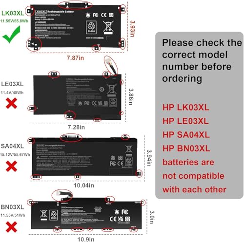 Image of LK03XL L09281-855 Battery for HP Envy X360 Convertible 15m-cn0012dx 15m-cn0011dx 15m-bp112dx 15m-bq121dx 15m-bp111dx 15m-cn0xxx 17m-ae0xx 17-ae1xx 17-bw0013dx 916814-855 916368-421 (LK03XL)