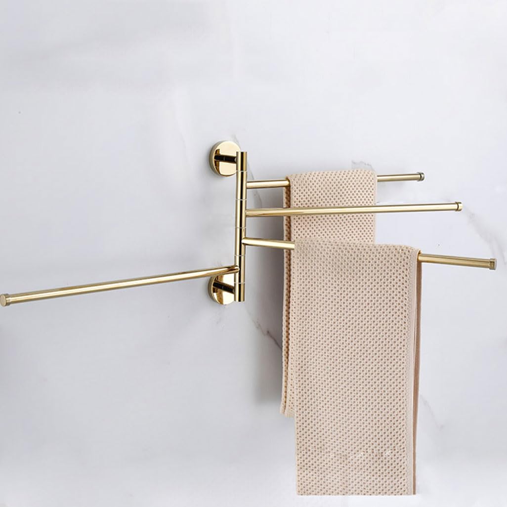 Barre porte-serviettes, support mural pliable pivotant en laiton poli, design peu encombrant, 5 barres pour salle de bain, buanderie, cuisine