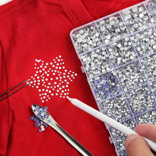 Image of Hotfix Rhinestones Kit,Crystal, Mixed 5 Sizes 14400pcs | Clear Hot Fix Crystals, for Bedazzling Clothes Crafts, with Wax Pencil,Tweezers and Spoon,SS6-SS30