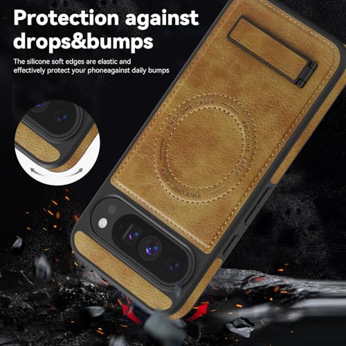 Image of Lunivop for Google Pixel 9 Pro XL Case Leather [Compatible with Magsafe Wireless Charging] Magnetic Cover Stand Funda para Google Pixel 9 Pro XL 6.8 '' 5G 2025 Rugged Best Phone Cases Brown