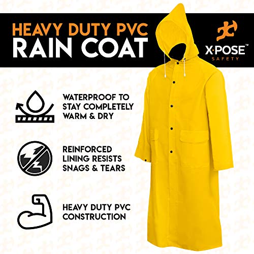 Xpose Safety Heavy Duty Yellow Rain Coat .35mm PVC 48in Raincoat Jacket with Detachable Hood, Waterproof, Fishing2