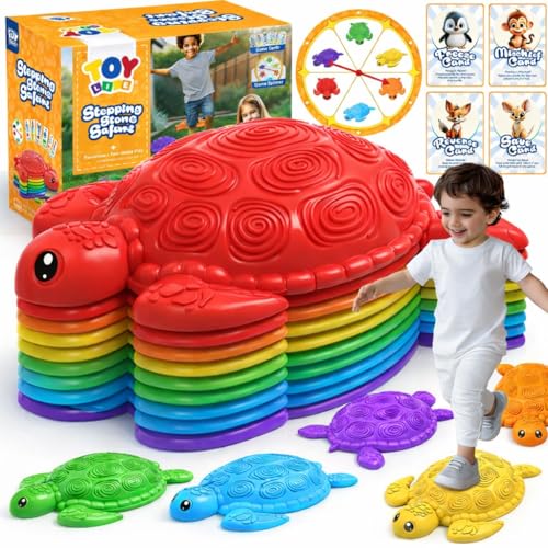 Image of TOY Life 10 Pcs Turtle Balance Stepping Stone for Kids, Indoor Outside Toys for Kids Ages 4-8, Toddler Outdoor Toys, Stepping Stones Game, with Cards and Spinner