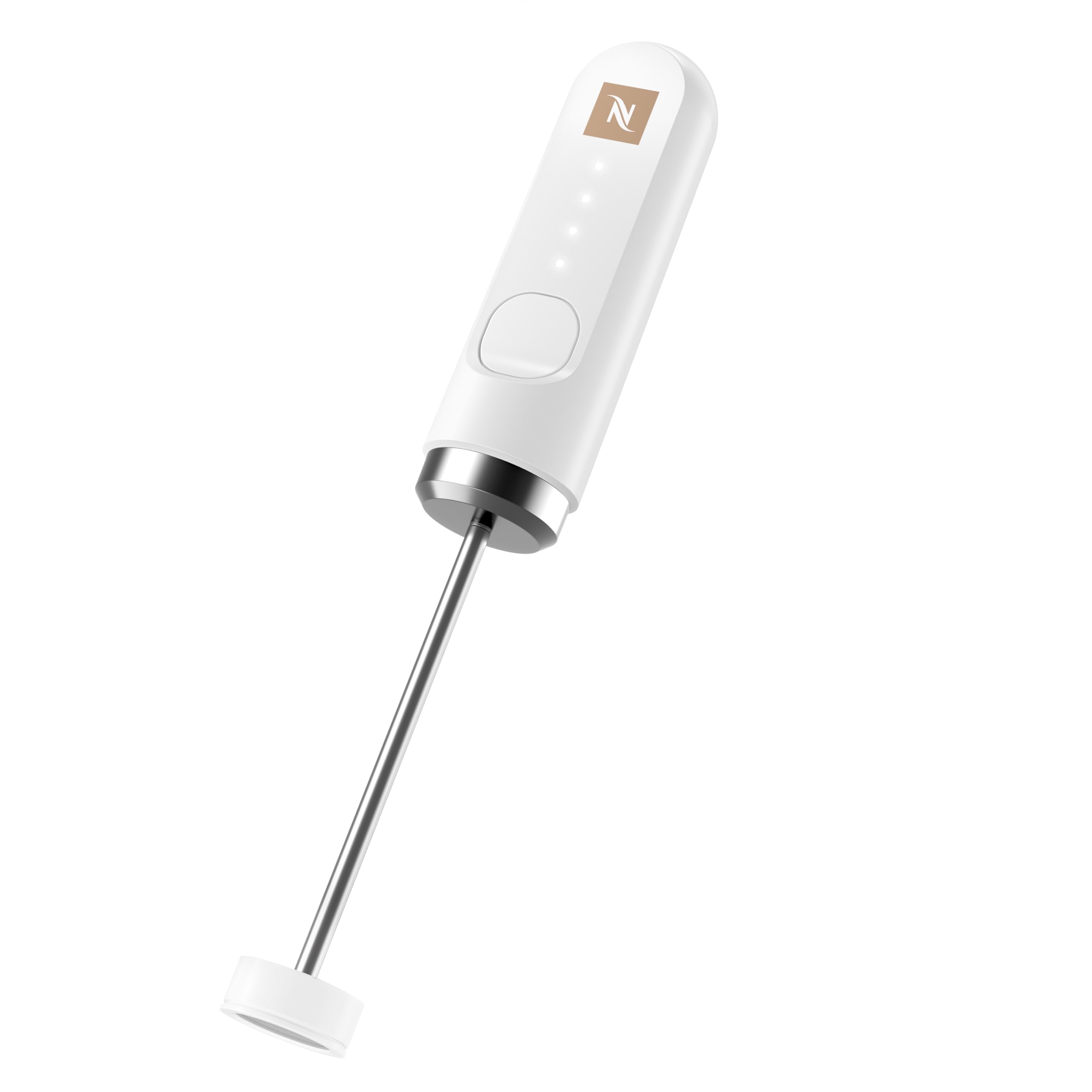NESPRESSO NanoFoamer Stab-Milchaufschäumer Weiß | Wiederaufladbarer Stabmixer aus Edelstahl, USB‑C Akku & 2 Geschwindigkeitsstufen, für Latte, Cappuccino & Matcha
