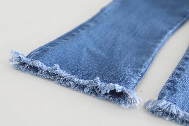 Image of Bold N Elegant Girl's Denim Solid Full Sleeve Bunny Print Sweatshirt Hoodie And Jeans With Frayed Hem