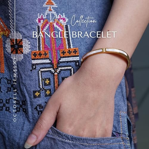 White Enamel & Cubic Zirconia Bangle Bracelet for Women | Elegant Gold-Tone Statement Jewelry2