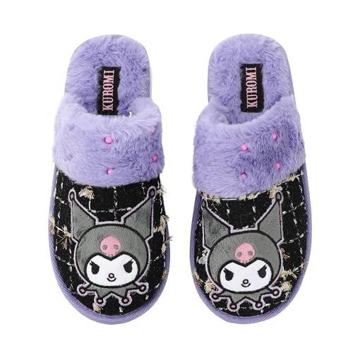 Bioworld Kuromi Character & Rhinestones Women's Black Tweed Mules-Large