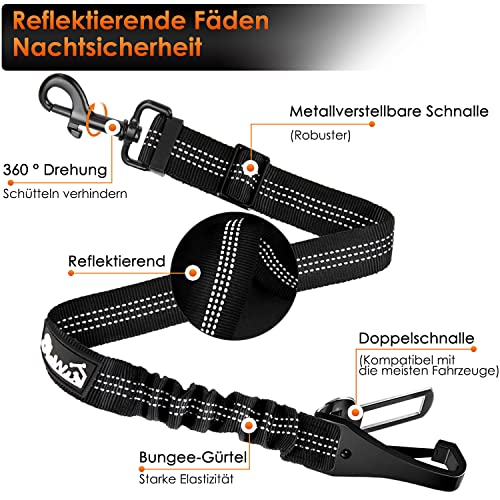 Eyein Hunde Sicherheitsgurt für Auto, Verstellbare Hundegurt fürs Auto mit Elastischer Ruckdämpfung, 3 in 1 reflektierend Hunde Anschnallgurt für alle Hunderassen & Autotypen, 90cm (Schwarz)