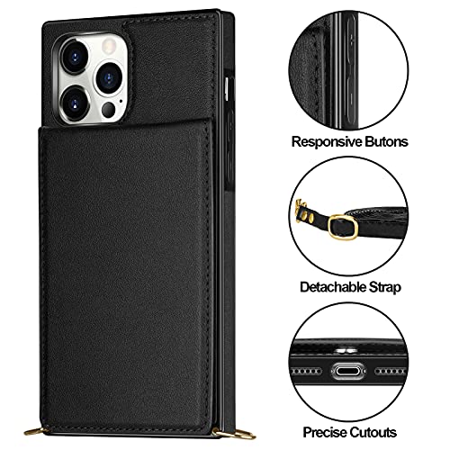 Vofolen For Iphone 11 Pro Case Wallet Card Holder Leather Pu Flip Cover Folio Lanyard Crossbody Strap Women Girl Magnetic Clasp Kickstand Square Heavy Duty Protective Bumper For Iphone 11 Pro Black #TOP3