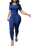 2 Piece Sets for Women Summer Casual Jogger Workout Outfits Fitted Crew Neck T-shirt High Waist Legging Sets